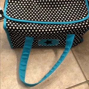 White Polka Dot Black & Teal Makeup Bag